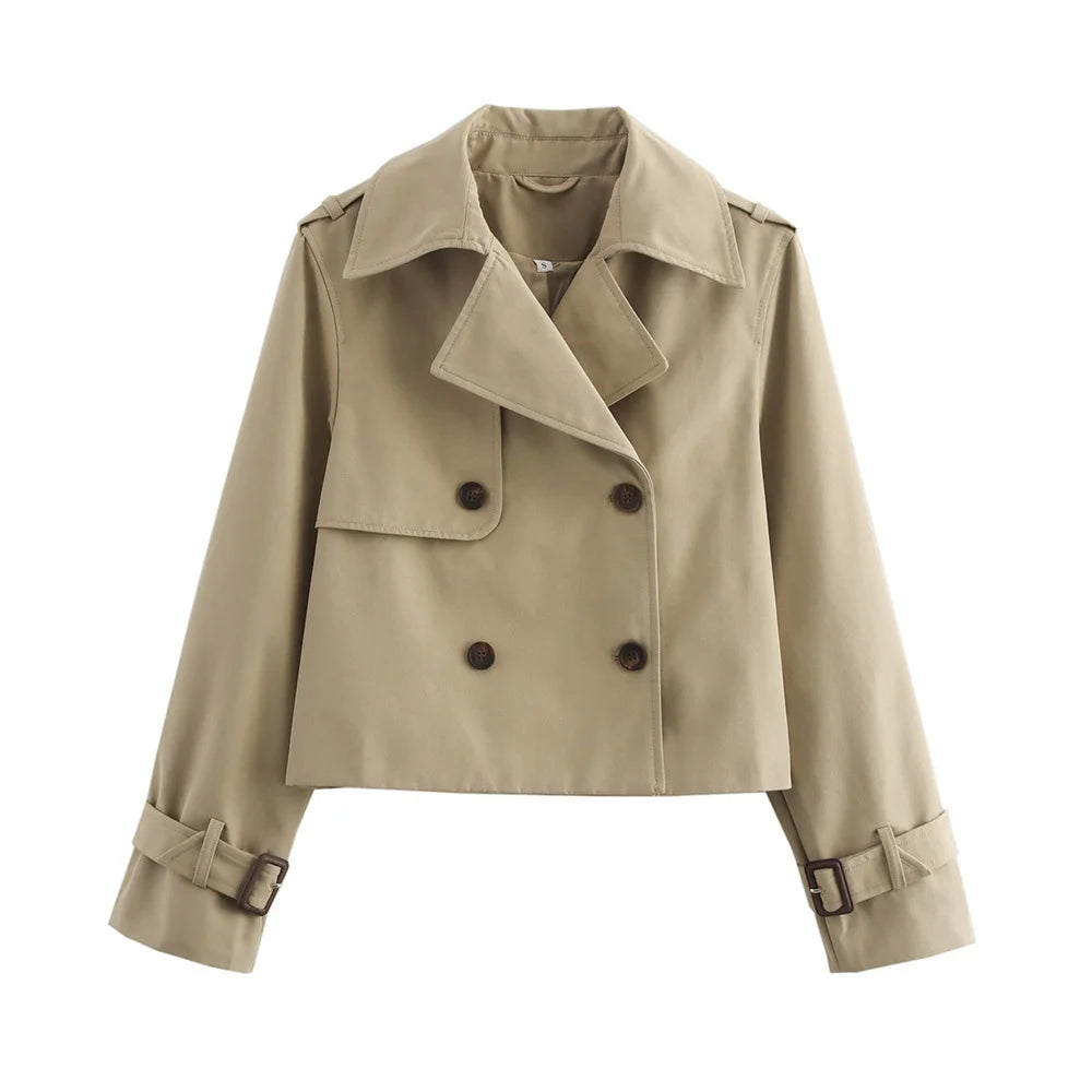Veste Femme Courte Vintage – Trench Double Boutonnage Chic - Vestico