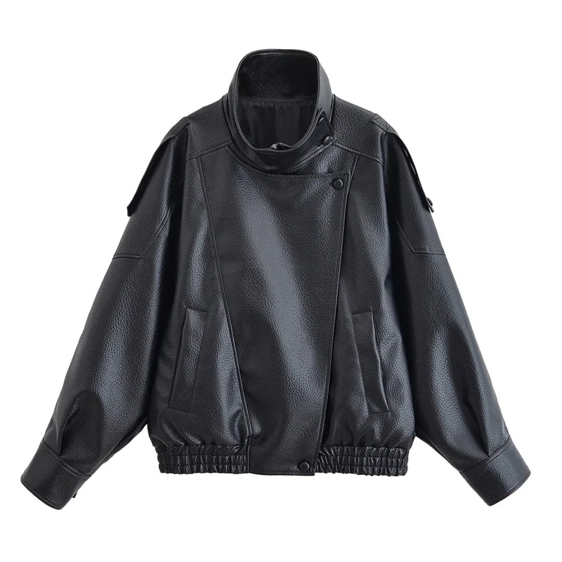 Veste en Similicuir Femme – Noir, Coupe Moto & Style Tendance