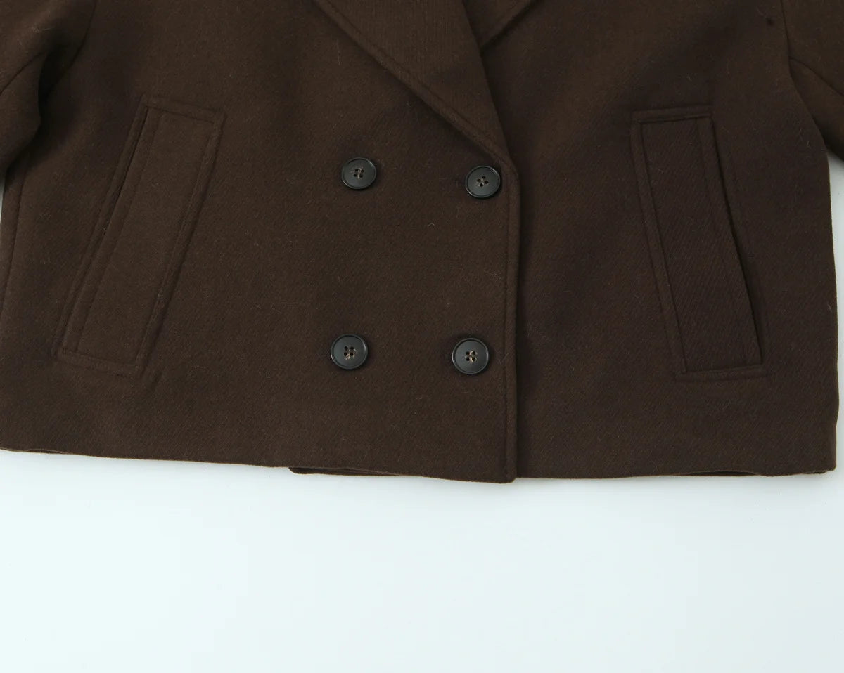 Manteau court femme vintage chic à double boutonnage avec poches