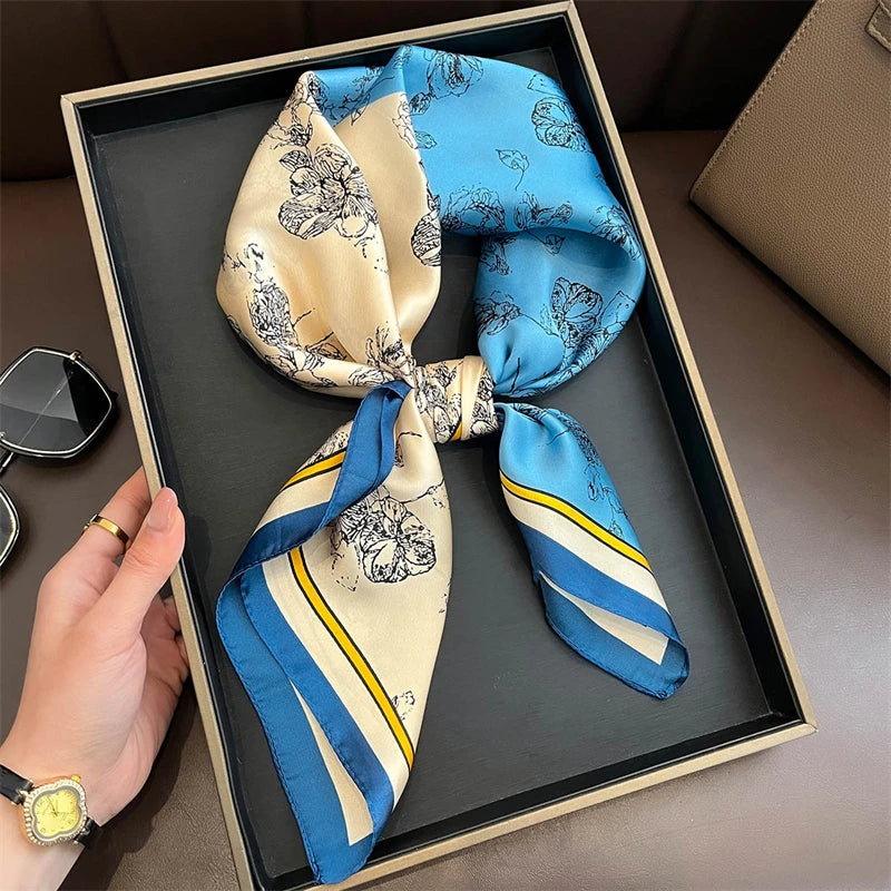 Bohemian Style Print Luxury Brand Silk Square Scarf Women Satin Shawls Neckerchief Wrap Scarves Bandana Hair Hjiab Floral - Vestico