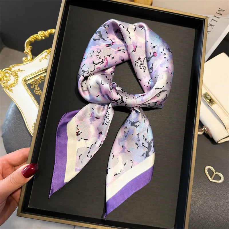 Bohemian Style Print Luxury Brand Silk Square Scarf Women Satin Shawls Neckerchief Wrap Scarves Bandana Hair Hjiab Floral - Vestico