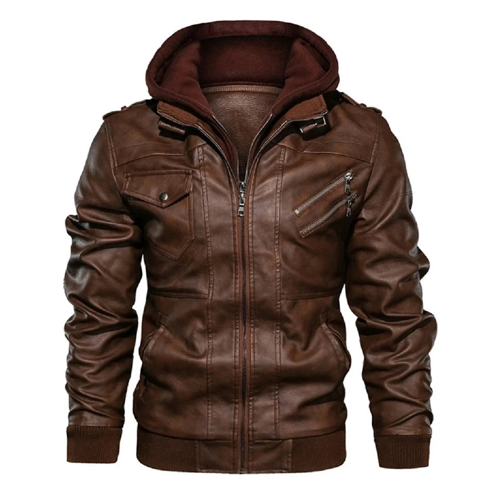 Veste Homme en Simili Cuir – Style Motard avec Capuche Amovible - Vestico