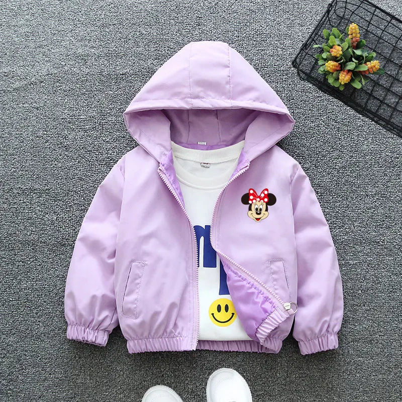 Autumn Baby Girls Cartoon Jacket Kids Minnie Mickey Mouse Coats Spring Fashion Frozen Elsa Hooded Windbreaker Clothing Outerwear - Vestico
