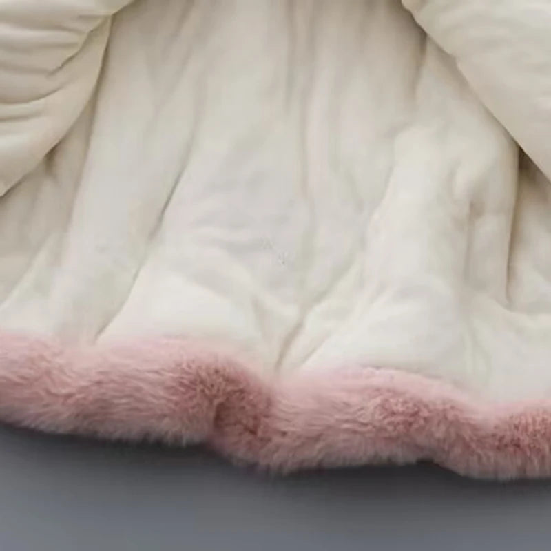 Winter Girls Coat Super Warm Mink Fur Padded Thickened Long Sleeve Hooded Coats Baby Kids Children Jacket Plush Outerwear - Vestico