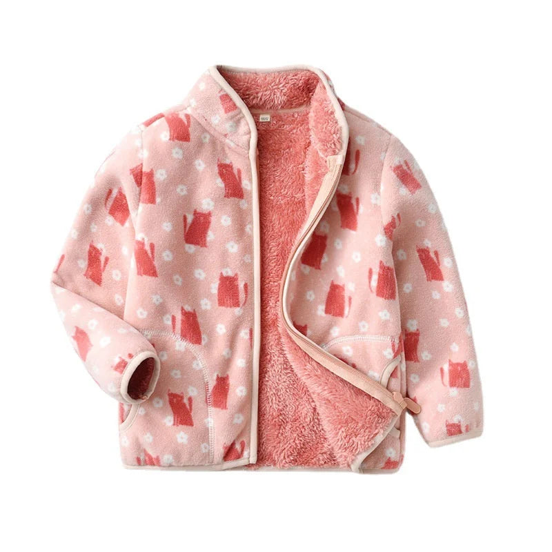 2-8T New Arrival Hearts Print Girls Winter Fleece Jackets Zipper Cute Cold Thick Baby Coats Children's Costume Outwear - Vestico