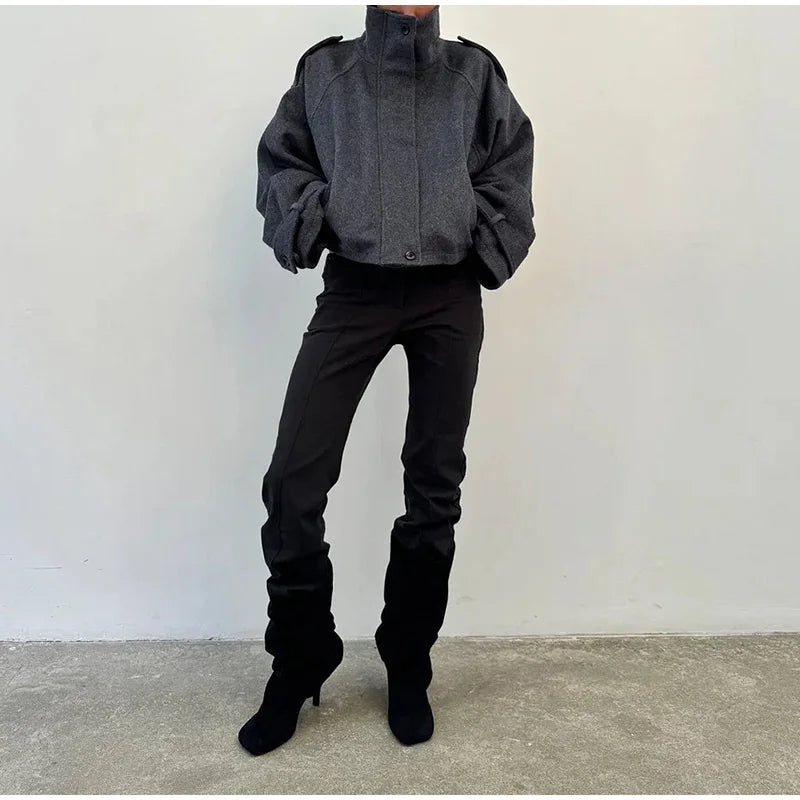 Manteau Court Femme Chic – Col Montant, Fermeture Zippée et Poches - Vestico