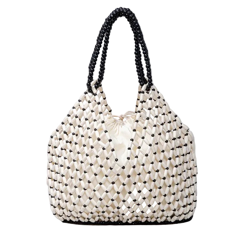 Sac Seau Femme en Perles de Bois – Fait Main, Rétro & Élégant