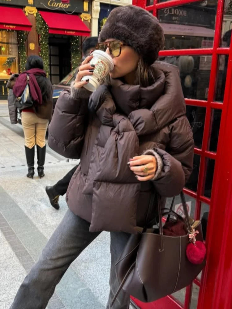 Manteau hiver femme à capuche – col écharpe chaud et doux