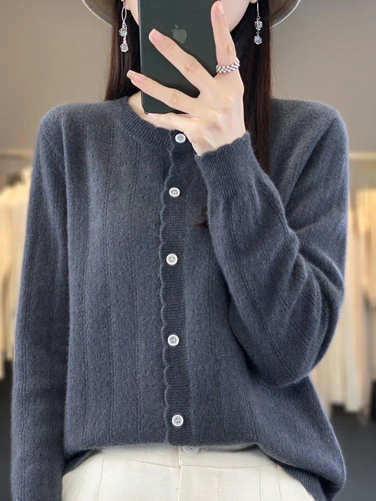 Cardigan Femme 100% Laine Mérinos – Design Dentelle et Tricot Creux - Vestico