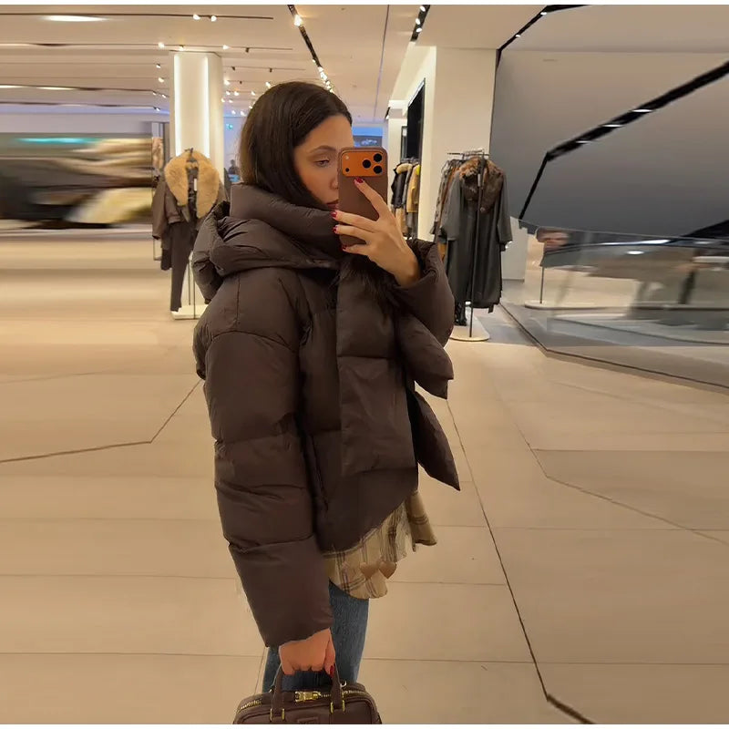 Manteau hiver femme à capuche – col écharpe chaud et doux