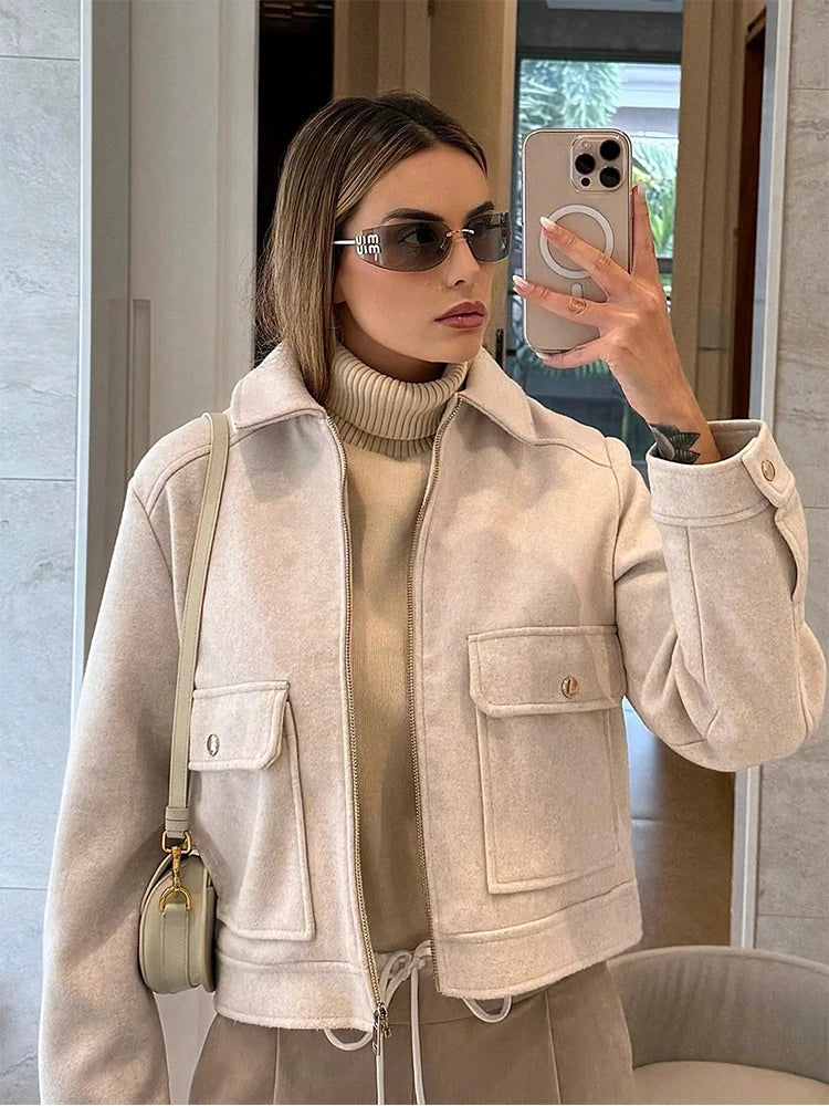 Veste Femme à Fermeture Zippée – Coupe Ample, Poches & Style Casual