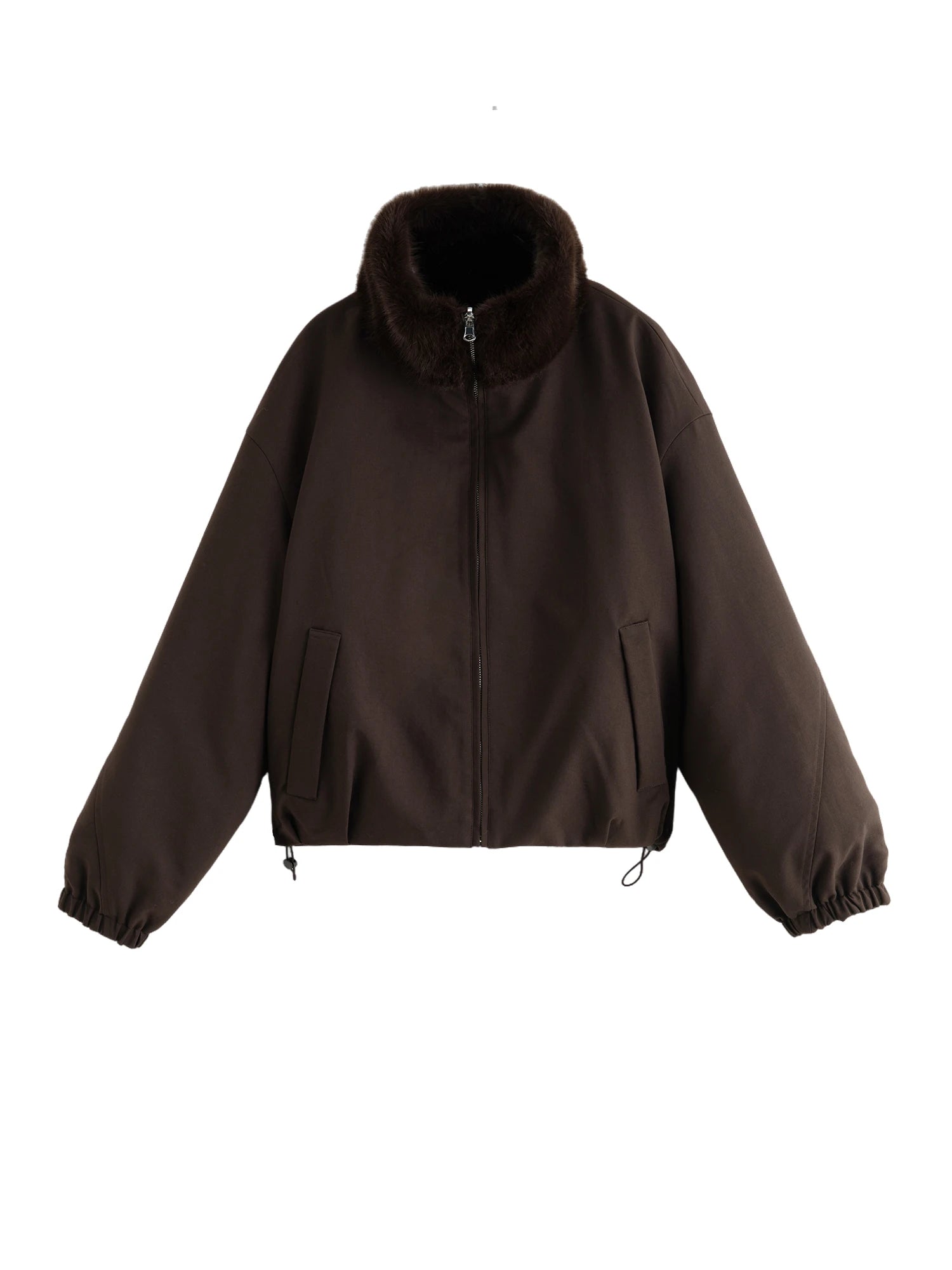 Veste courte réversible femme à col en fausse fourrure – style vintage workwear