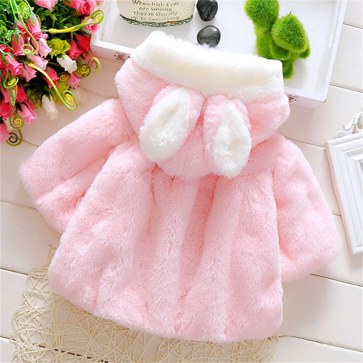 Winter Baby Girl Jacket Sweet And Cute Warm Hooded Rabbit Ear Wool Sweater Minimalist Children'S Clothing Suitable For 0-3 Year - Vestico