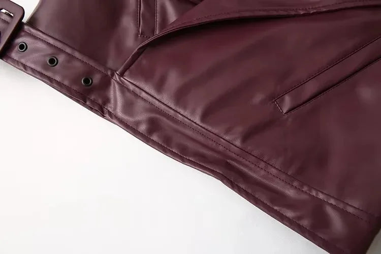 Veste PU Rouge Vin Femme – Style Street & Slim Fit - Vestico
