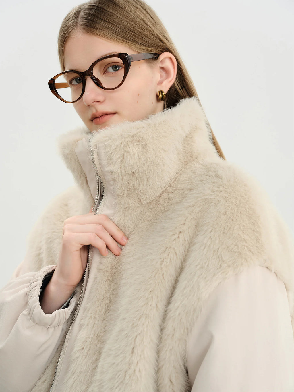 Veste courte réversible femme à col en fausse fourrure – style vintage workwear