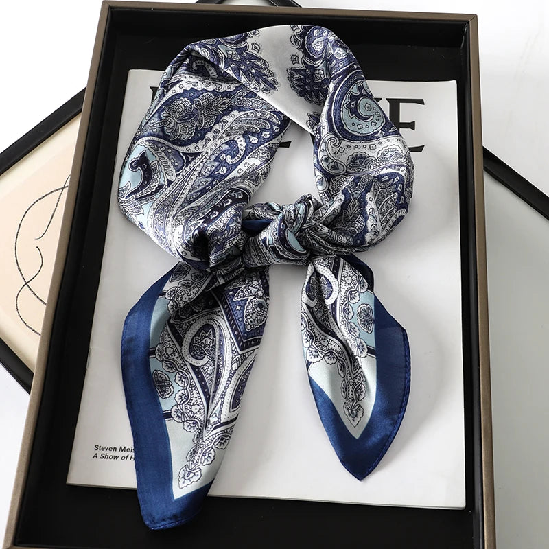 Bohemian Style Print Luxury Brand Silk Square Scarf Women Satin Shawls Neckerchief Wrap Scarves Bandana Hair Hjiab Floral - Vestico