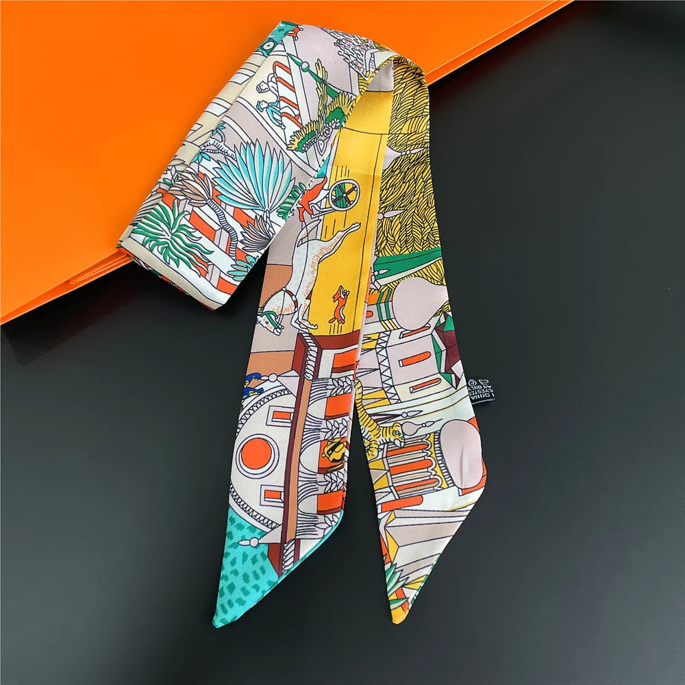 Foulard Femme Imprimé – Écharpe Fine en Soie, Accessoire pour Sac & Cheveux - Vestico