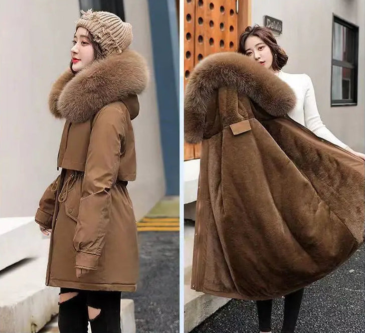 Manteau d’Hiver à Capuche en Coton Épais, Col en Fourrure, Style Coréen Décontracté