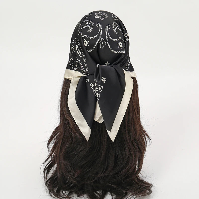 Foulard Carré Satiné Femme – Imprimé Floral, Élégant & Multifonction - Vestico