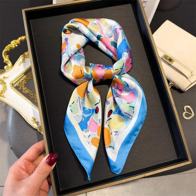 Bohemian Style Print Luxury Brand Silk Square Scarf Women Satin Shawls Neckerchief Wrap Scarves Bandana Hair Hjiab Floral - Vestico