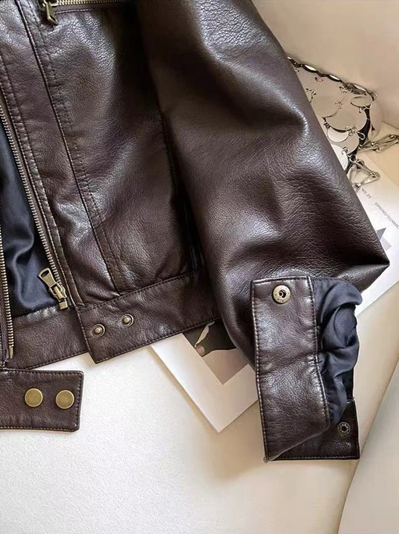 Veste Crop Simili cuir Femme – Style Y2K - Vestico