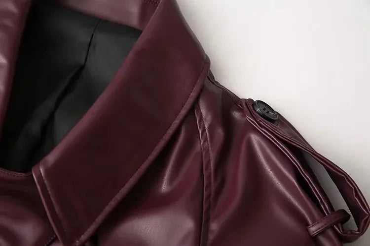 Veste PU Rouge Vin Femme – Style Street & Slim Fit - Vestico