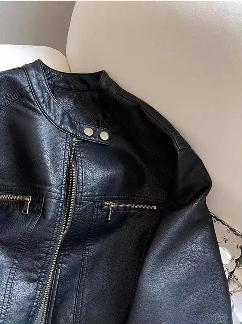 Veste Crop Simili cuir Femme – Style Y2K - Vestico