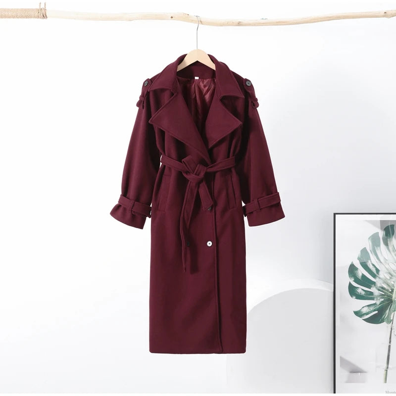 Manteau Élégant à Ceinture – Double Boutonnage & Col Revers - Vestico