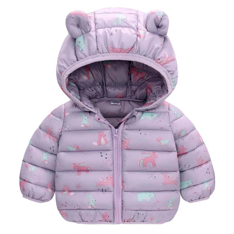 Children Boys Baby Hooded Lightweight Down Jackets Warm Outerwear Autumn Kids Girls Coats Cartoon Dinosaur Print Casual Clothing - Vestico