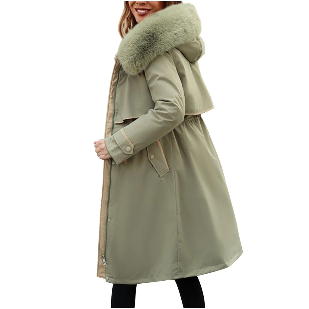 Manteau long femme à capuche – style coréen chaud pour l’hiver