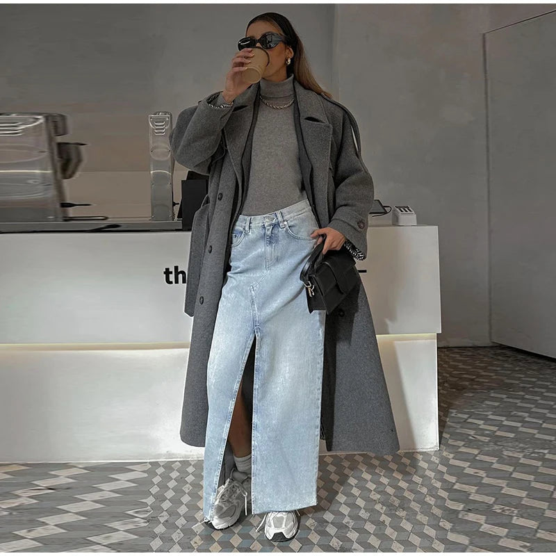 Manteau Élégant à Ceinture – Double Boutonnage & Col Revers - Vestico