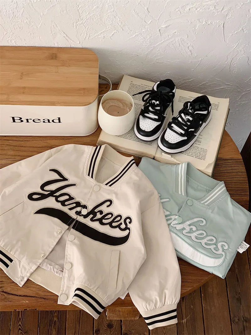 Children's Jackets 2025 Spring Boys Girls Baseball Coats New Kids Embroidered Letters Cardigan Autumn Fashion Outerwear Clothing - Vestico