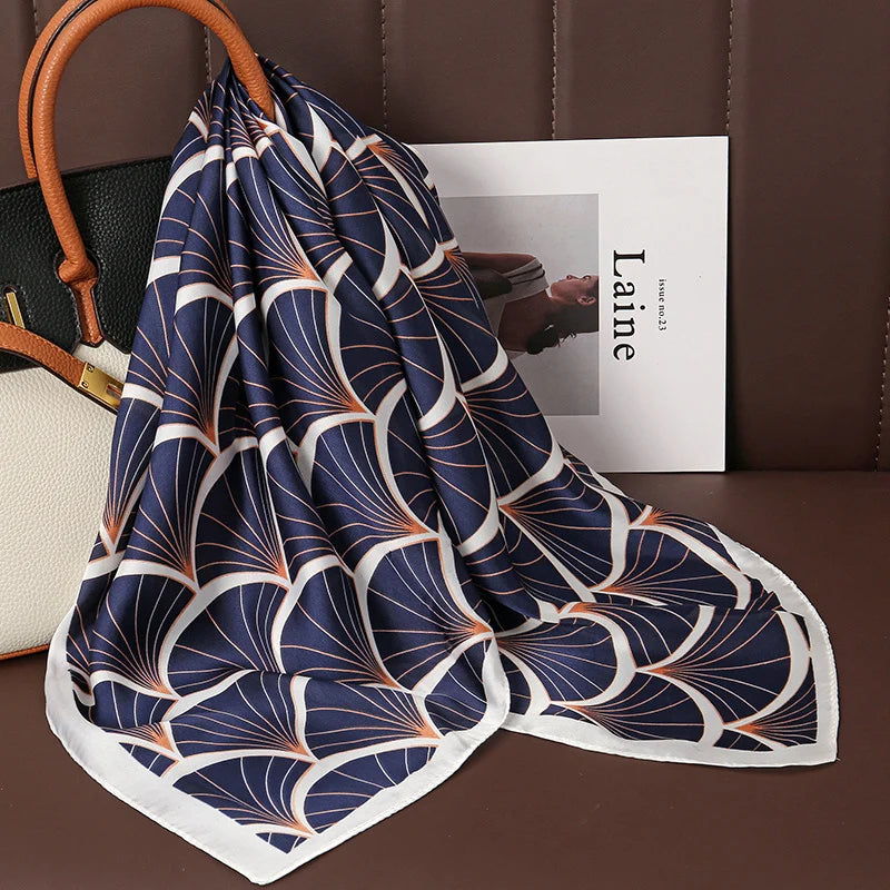 Foulard Carré Satiné Femme – Imprimé Floral, Élégant & Multifonction - Vestico