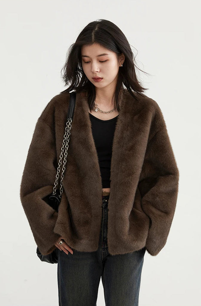 Veste femme ample à col V – manteau chaud style casual automne hiver