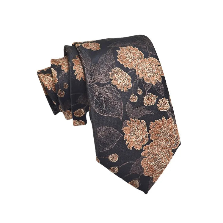 Cravate Homme en Jacquard – Motifs Floraux & Pois, 145 × 8 cm