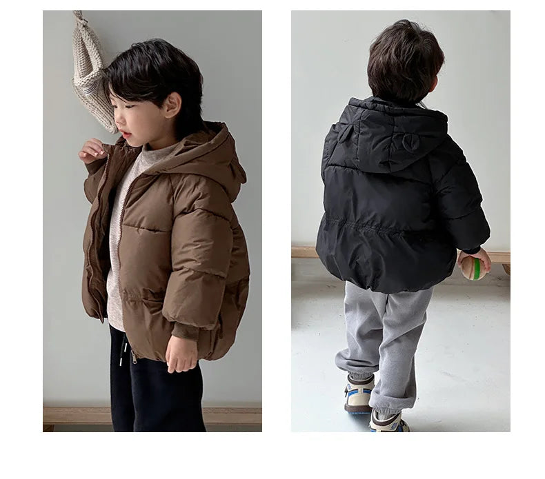 Autumn Winter Kid Thicken Fashion Cotton Coat Boy Children Solid Cardigan Hooded Long Sleeve Tops Girl Baby Warm Casual Jacket - Vestico