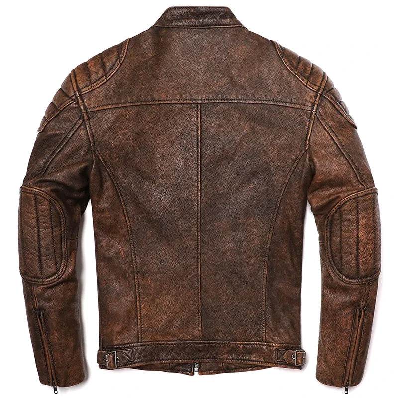 Veste Motard Homme en Cuir Véritable Camel – Style Vintage Slim - Vestico