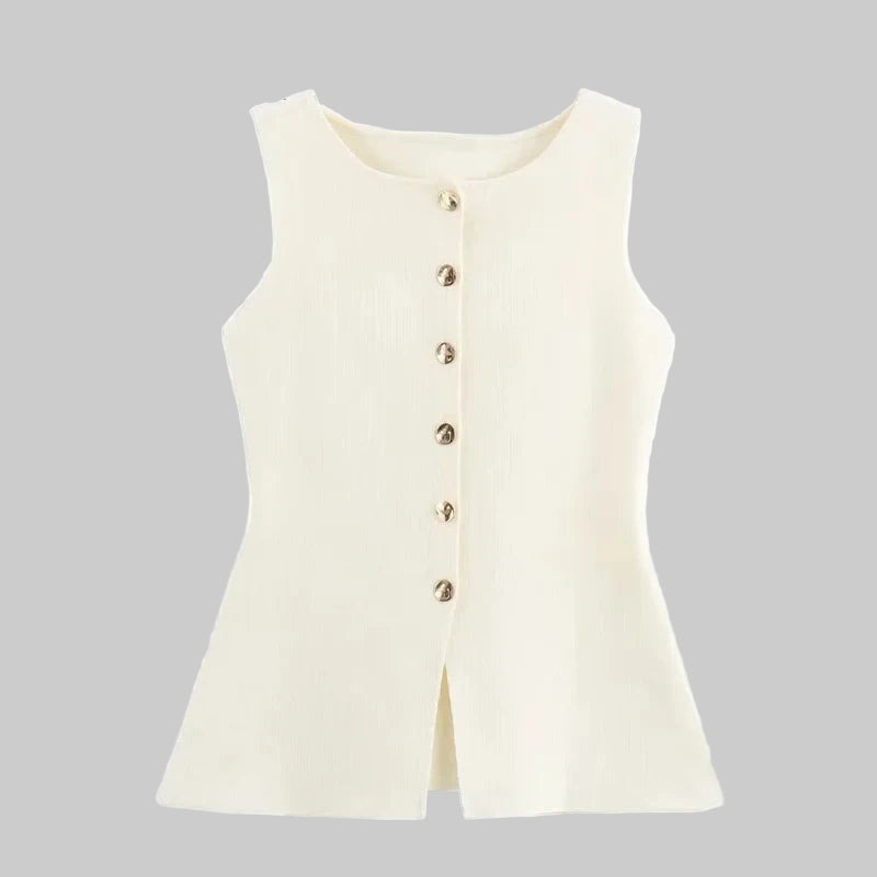 Gilet Femme Tricoté – Sans Manches Boutonné, Style Élégant 2025 - Vestico