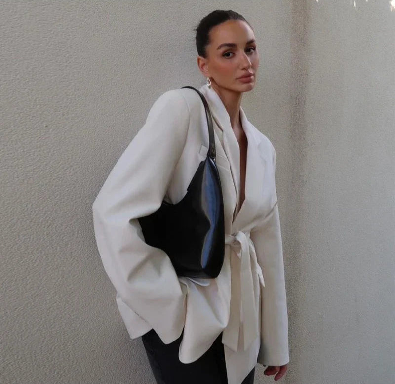 Blazer Femme Décontracté Ceinturé – Veste Élégante à Revers et Poches - Vestico