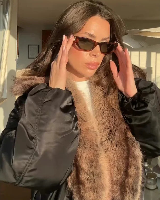 Veste courte femme en fausse fourrure patchwork – style streetwear hiver