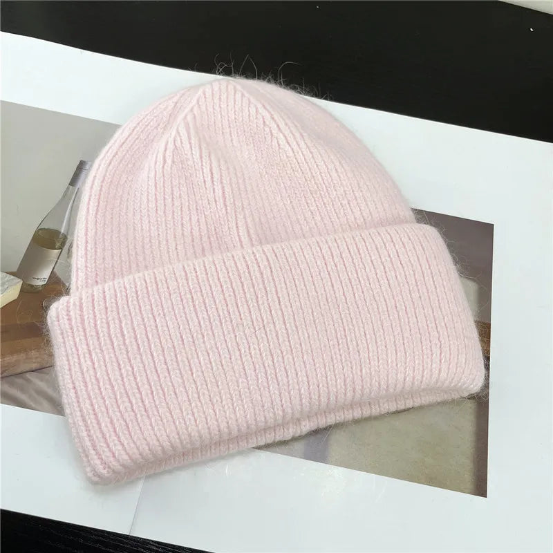 Winter Hats For Women Rabbit Fur Knitted Beanies Curled Thickened Keep Warm Bonnet Baggy Cap Female Soft Beanie Ski Cap - Vestico