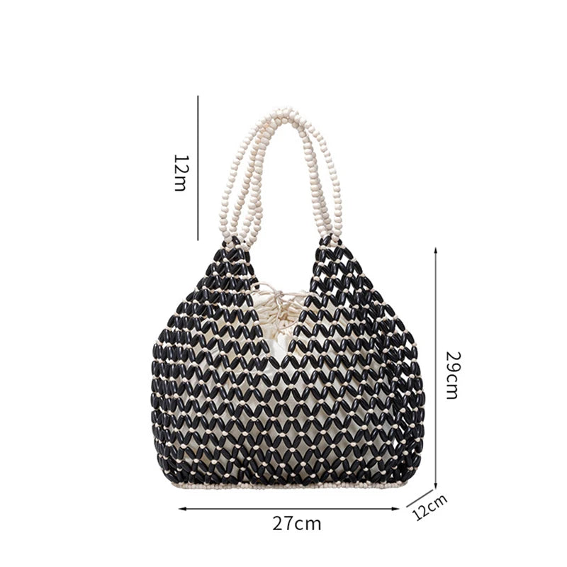 Sac Seau Femme en Perles de Bois – Fait Main, Rétro & Élégant