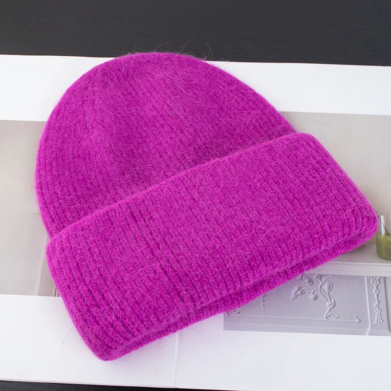 Winter Hats For Women Rabbit Fur Knitted Beanies Curled Thickened Keep Warm Bonnet Baggy Cap Female Soft Beanie Ski Cap - Vestico