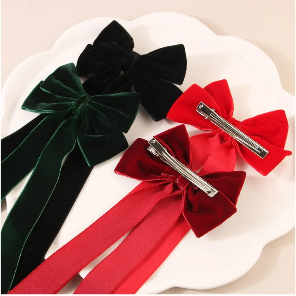 Barrette à Cheveux en Velours – Double Nœud, Élégante & Tendance