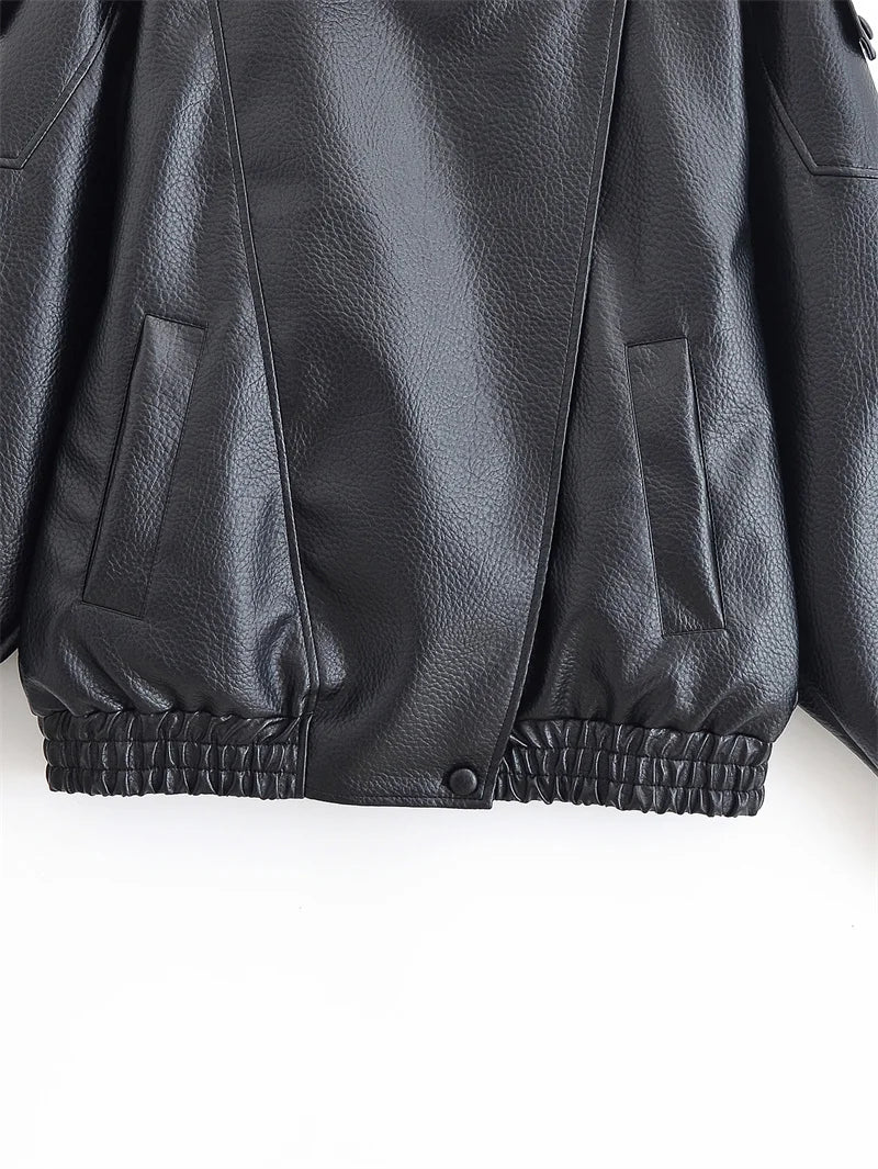 Veste en Similicuir Femme – Noir, Coupe Moto & Style Tendance