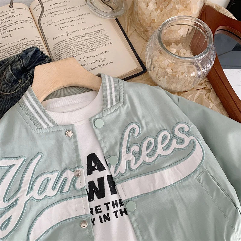 Children's Jackets 2025 Spring Boys Girls Baseball Coats New Kids Embroidered Letters Cardigan Autumn Fashion Outerwear Clothing - Vestico