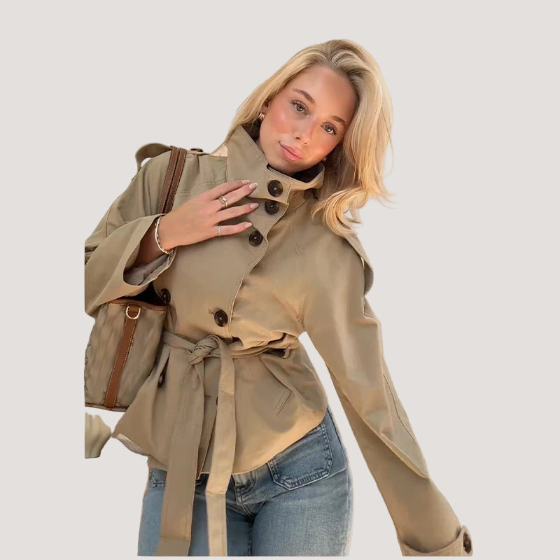 Trench Court Femme Chic – Double Boutonnage et Ceinture à la Taille - Vestico