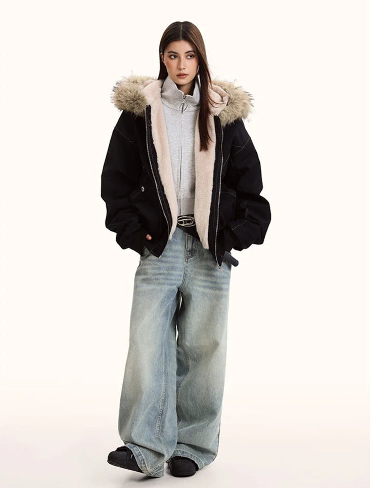 Parka d’hiver à capuche avec col en fausse fourrure – style Y2K streetwear