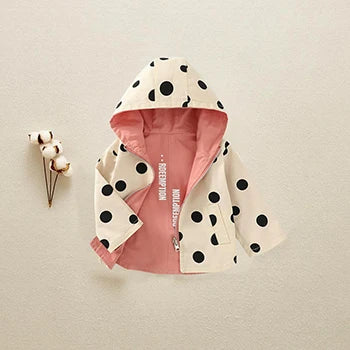1 2 3 4 5 Years Girls Jacket Spring Autumn Dots Double Sided Fashion Princess Windbreaker Hooded Zipper Baby Coat Kids Clothes - Vestico