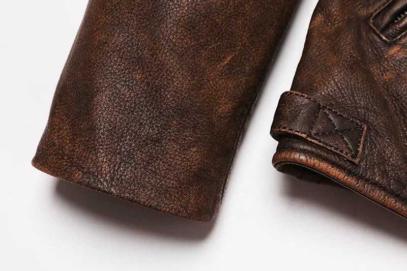 Veste Motard Homme en Cuir Véritable Camel – Style Vintage Slim - Vestico